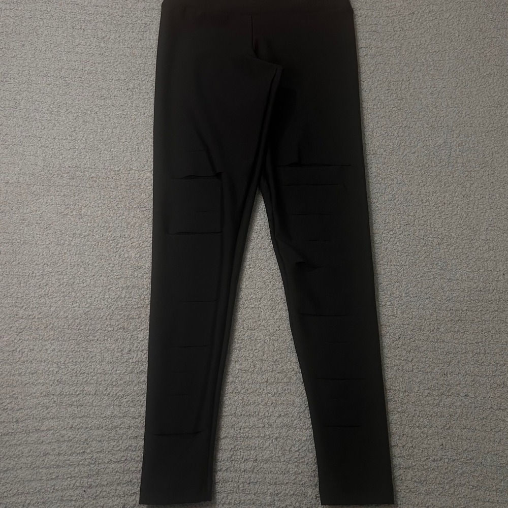 LIVE! Leggings Laser Cut Front M Black Edgy Athleisure Streetwear Brazilian